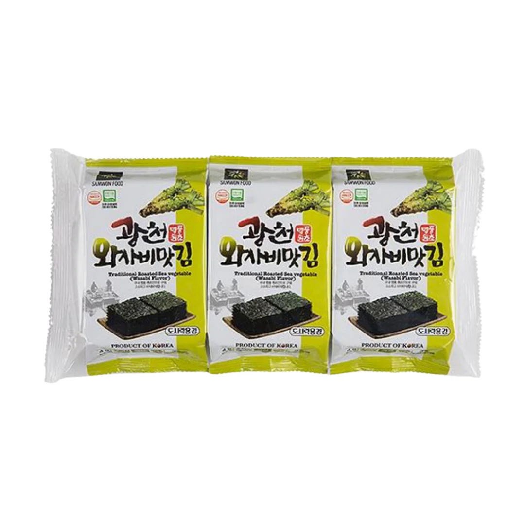 Alga Nori Tostada Gwangcheon Sangwon Sabor Wasabi – Pack 3 Unidades | Gim Coreano Picante