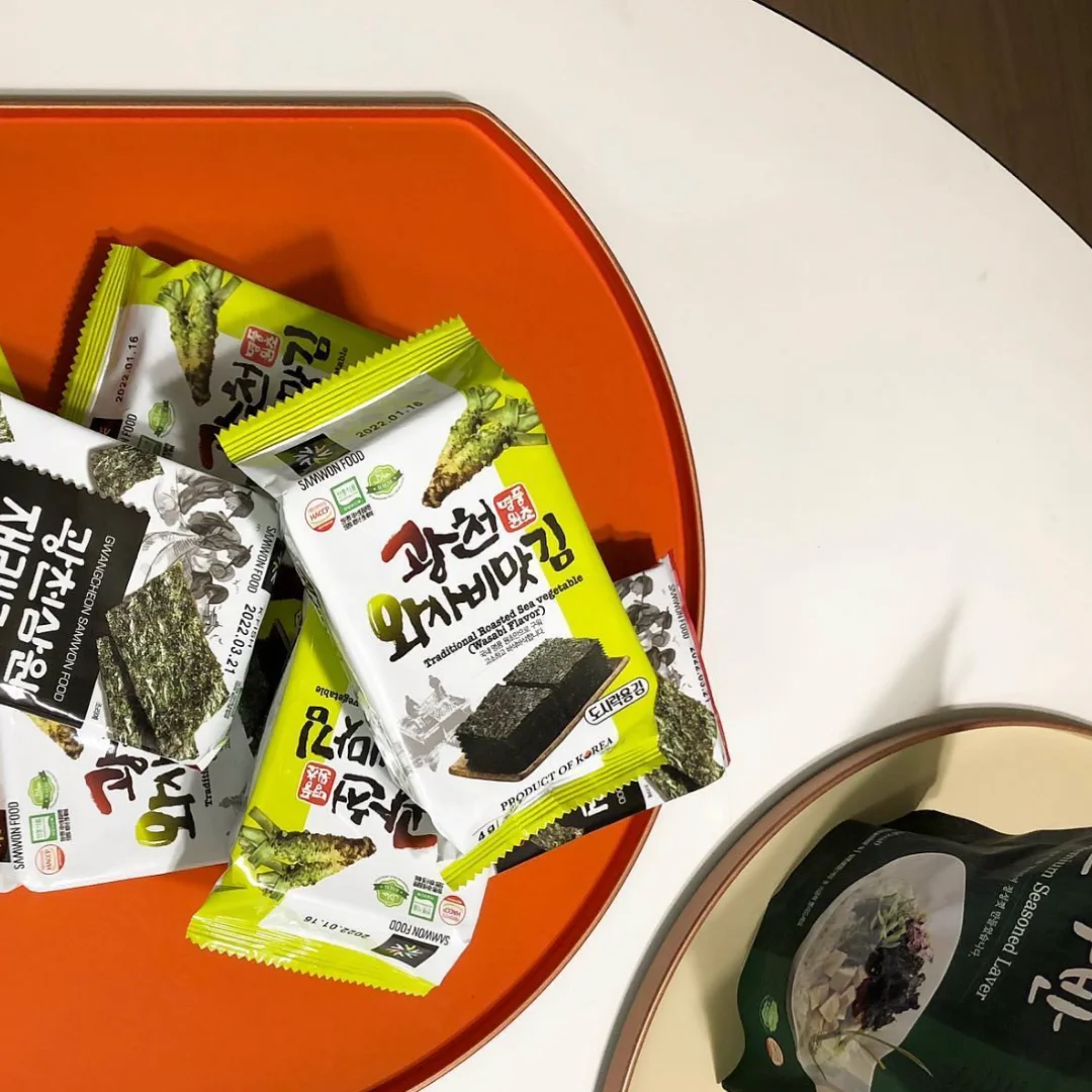 Alga Nori Tostada Gwangcheon Sangwon Wasabi Pack 3 03 Alga Nori Tostada Gwangcheon Sangwon Sabor Wasabi – Pack 3 Unidades | Gim Coreano Picante