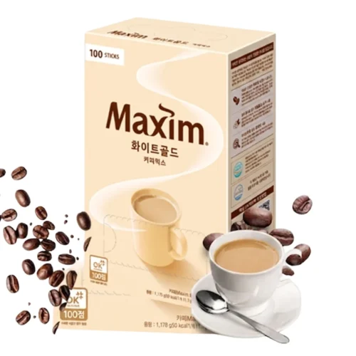 Café Coreano Maxim White Gold 100 Sticks – Café Instantáneo 3 en 1 con Crema y Leche