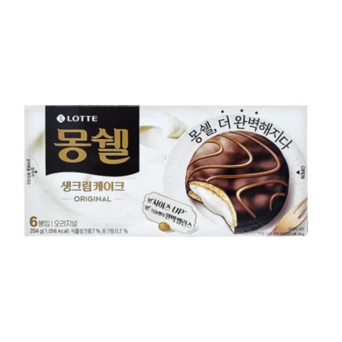 Pastel de Chocolate Relleno Crema Blanca Lotte Mongshell Dream Cake Original 6 Unidades – Snack Coreano Premium Clásico