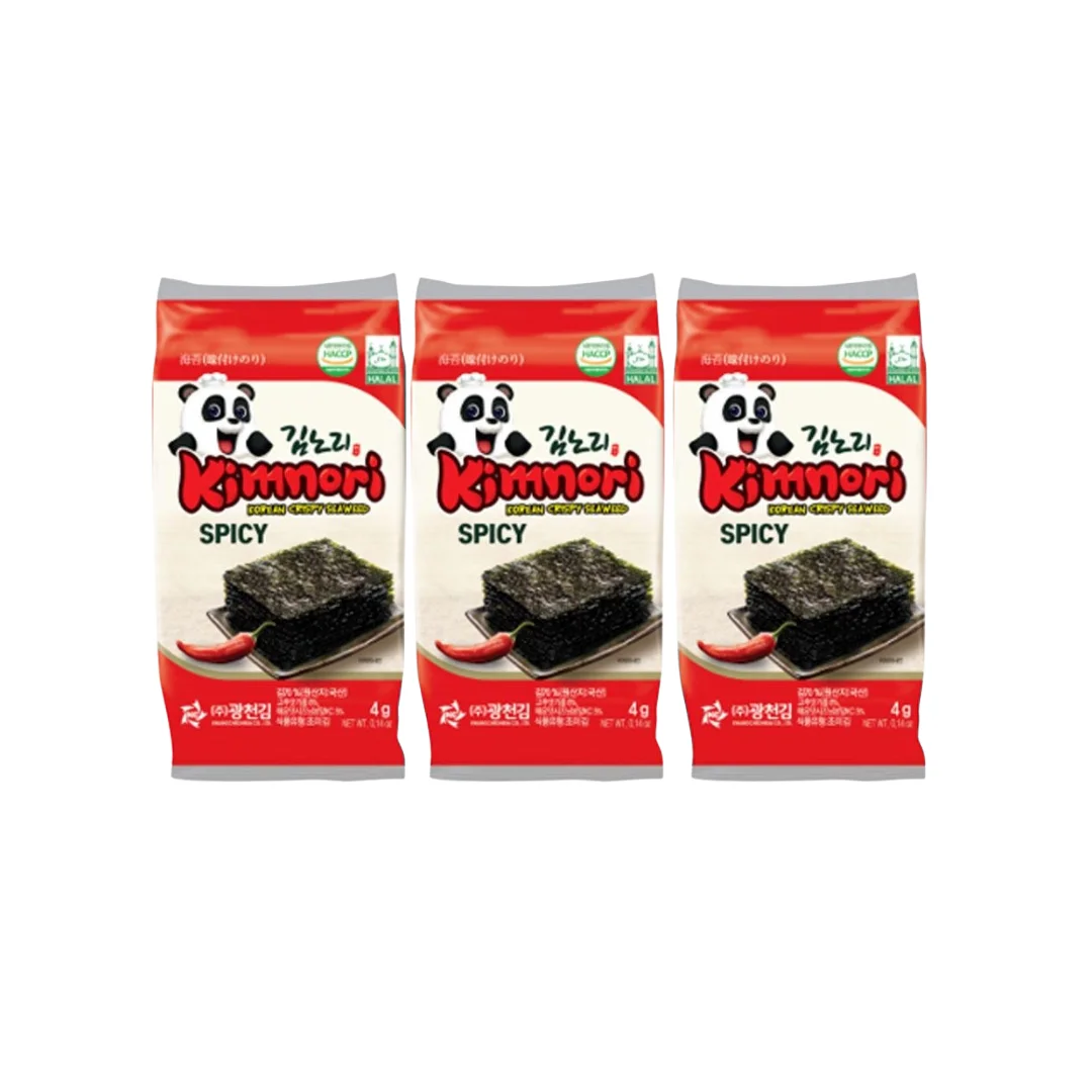 Snack de Alga Coreana Picante Kimnori Gwangcheon – Pack 3 Unidades | Gim Premium Tostado Picante